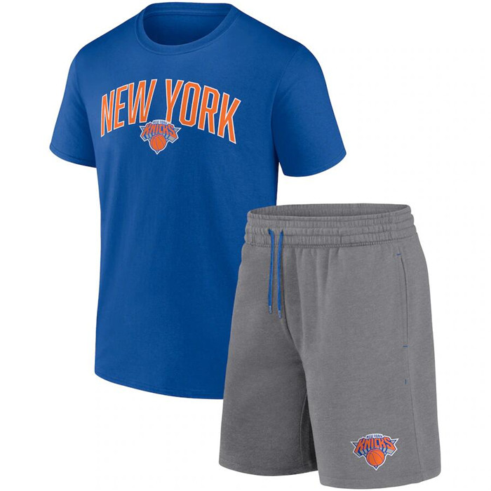 Men's New York Knicks Blue/Heather Gray Arch T-Shirt & Shorts Combo Set